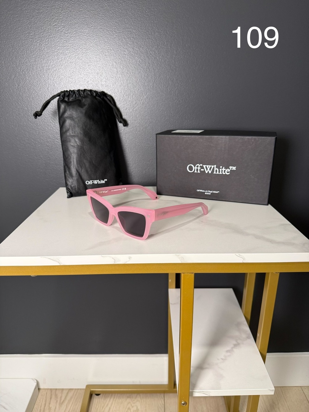 Off-White Pink Cat Eye Sunglasses with Dark Lenses